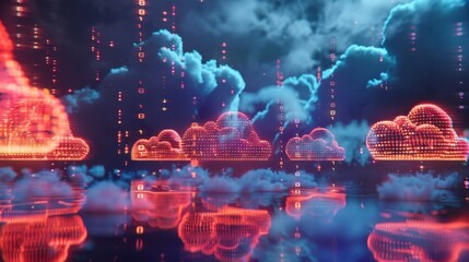 Fluffy clouds of binary code gently floating through the network providing a constant stream of data to devices.