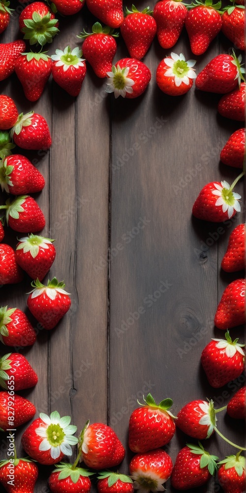 Canvas Prints Fresh strawberry fruits on wooden table. Top view, copy space