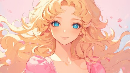 A blonde girl shimmered in a delightful pink dress