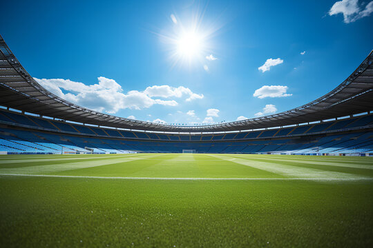 sky blue day sunny stadium pitch football grassy game sport green background nobody grass sunlight outdoors field nature sunshine natural architecture building cloud outside soccer daylight arena
