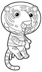 cartoon scene with happy and funny young cat tiger like kindergarten kid or child having fun isolated background illustration sketchbook drawing sketch