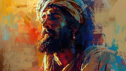 Colorful painting art portrait of Joseph in Egypt. Old testament. Christian illustration....