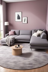 Luxury Living Room in Warm Colors: Elegant Brown Beige Walls, Light Gray Furniture, Microcement Art Background, Rich Interior Design, 3D Office Reception Mockup