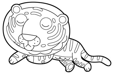 cartoon scene with happy and funny young cat tiger like kindergarten kid or child having fun isolated background illustration sketchbook drawing sketch