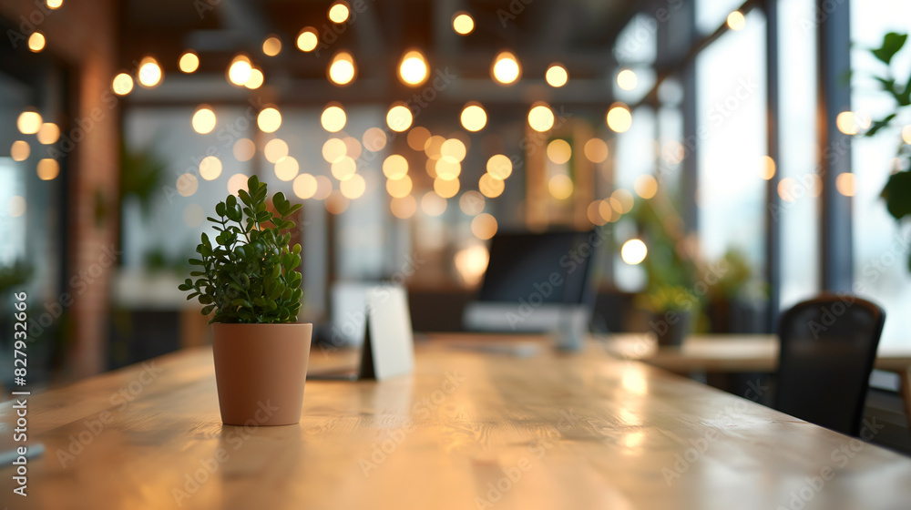 Poster abstract blurred open space office with gentle light bokeh, creating a serene and inviting atmospher