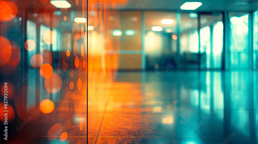 Poster abstract blur of an empty office space, with delicate light bokeh casting a dreamy ambiance perfect 
