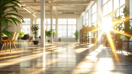 Gentle blur of an open office interior, with natural light streaming in to enhance the aesthetic appeal for design inspiration