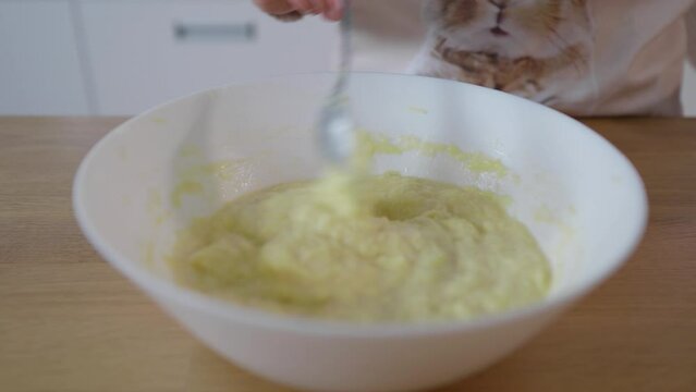 Cooking potato pancakes with meat. Food Blog. Grated potatoes. 