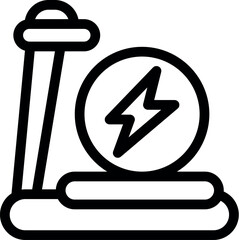 Black line illustration of an electric vehicle ev charging station icon on a white background