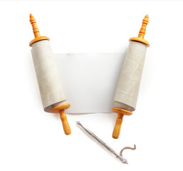 Torah scroll with a pointer, on a light background