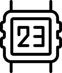 Black and white vector illustration of a microchip icon with the number 23 in the center