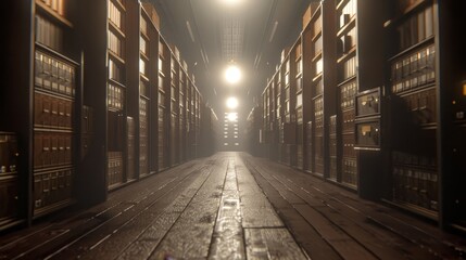 The dimly lit archive room contained row after row of file cabinets each drawer holding valuable historical data carefully preserved on aging microfilm.
