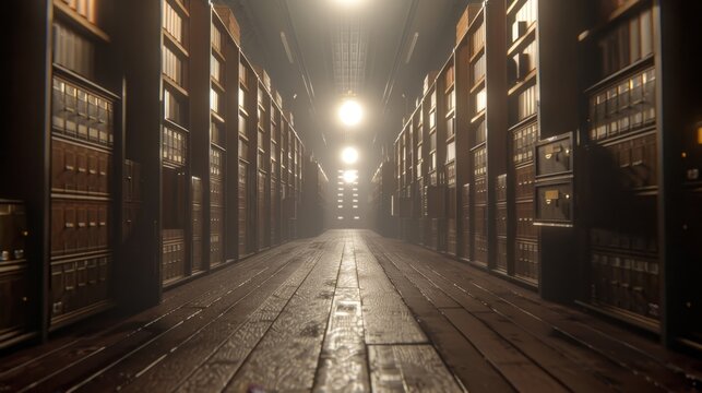 The dimly lit archive room contained row after row of file cabinets each drawer holding valuable historical data carefully preserved on aging microfilm. - Powered by Adobe