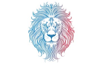 Lion, the head of a lion in a multi-colored flame. Abstract multicolored profile portrait of a lion head on a White background.