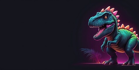 isolated on dark gradient background with copy space, neon Dinosaur concept, illustration