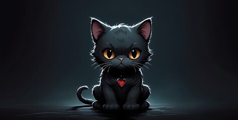 isolated on dark gradient background with copy space, neon Cartoon Kitty concept, illustration