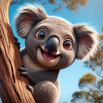 Um coala sorri feliz para a foto, ilustra&ccedil;&atilde;o gerada com ia