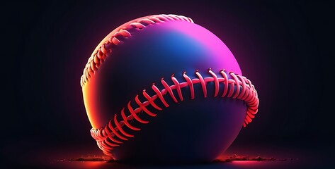 isolated on dark gradient background with copy space, neon Baseball concept, illustration