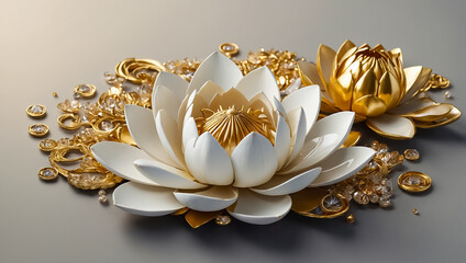 Beautiful lotus flower gold and white