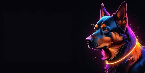 isolated on dark gradient background with copy space, neon Dog Head concept, illustration