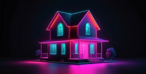 isolated on dark gradient background with copy space, neon House concept, illustration