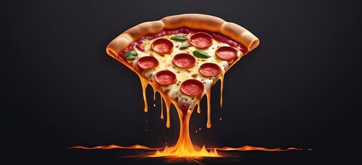 isolated on dark gradient background with copy space, lava Pizza piece concept, illustration