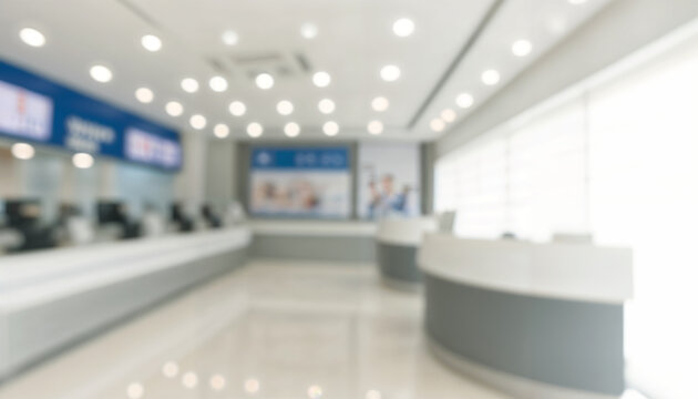 blurry Modern Bank Lobby With Contemporary Design And Bright Lighting During Daytime
