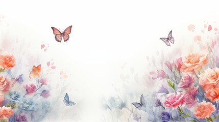 Butterflies and Blooming Flowers Illustration with Pastel Colors