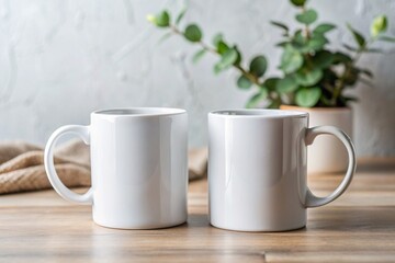 Mockup of two white ceramic coffee mug