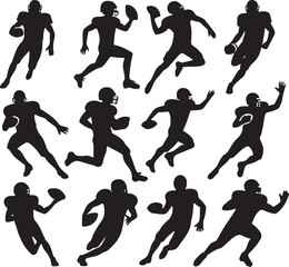 American Football Players Silhouette Vector Set