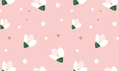 flowers seamless pattern. Pink and green.