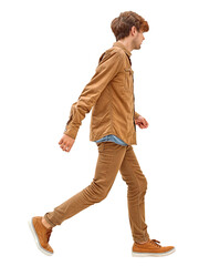 Naklejka premium Isolated walking handsome young man wearing ψασθαλ ψλοτηεσ, png,cutout on transparent background, ready for architectural visualisation