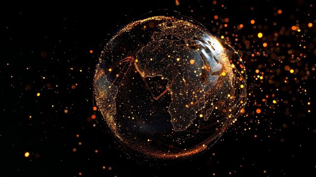 Data pulses and ebbs across the virtual globe displaying the flow of information from one region to another.