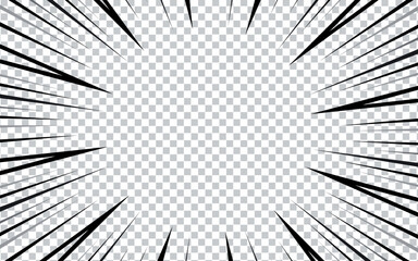 Comic manga transparent background with radial lines frame speed action effect vector. Explosion anime comic book cartoon pattern. vector illustration EPS 10.