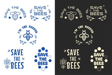 Save the bees design lettering round badge logo. Protect pollinators insects bee support beekeepers illustration. Floral retro vintage flowers aesthetic printable vector text shirt design sticker cut