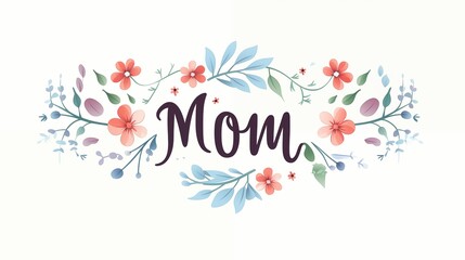 Decorative Floral Design with 'Mom' Text Amidst Beautiful Flowers