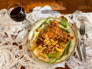 braised pork macaronade with pasta and wine