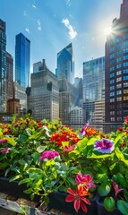 green plants and garden on rooftop of residential or office building, nature and contemporary architecture, balance and harmony of city and human, sustainable roof top ecosystem