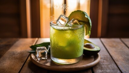 Nutritious Cold Beverage on Rustic Wooden Background