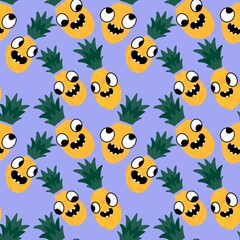 Cartoon summer print seamless pineapple pattern for wrapping paper and fabrics