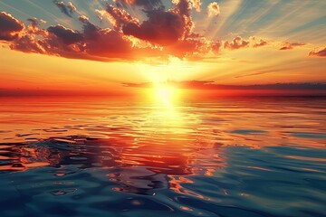 Fototapeta premium A stunning sunset over the ocean with clouds creating a dramatic sky. Generative AI