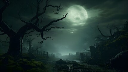 Obraz premium Spooky halloween night, Generative AI