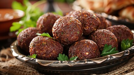 Kibbeh. The traditional Arabian snack. Arabic meat appetizer kibbeh. Generative Ai
