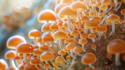 Large group of Kuehneromyces mutabilis. Generative Ai