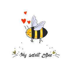 My sweet bee. Bee, hearts, lyrics. Postcard, print for t-shirt or bag.