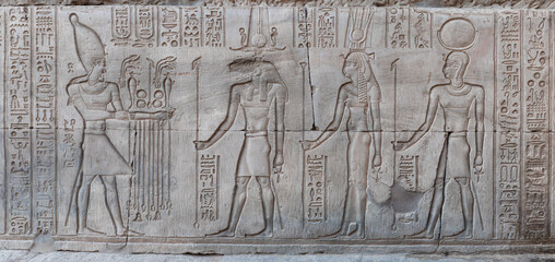 wall Reliefs at the Temple Of Kom Ombo at Aswan Egypt.
