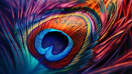 Obraz premium Beautiful peacock tail feathers. Close up of peacock feathers. Advertising banner. Banner ad template. Copy space.