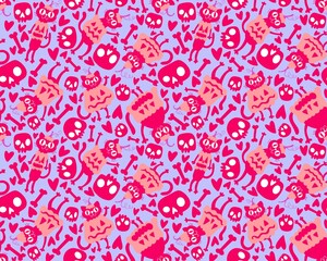 Halloween animals seamless cats and pumpkins pattern for wrapping paper