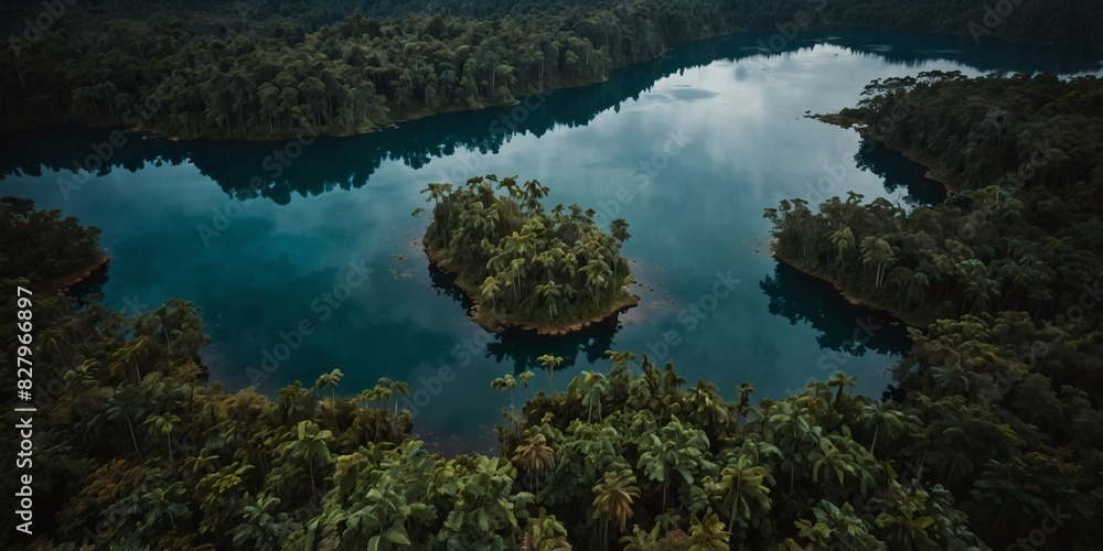 Wall mural Continents-shaped lakes in rainforests, promoting environmental harmony.