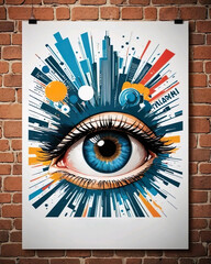 Mockup poster ojo y dibujo abstracto